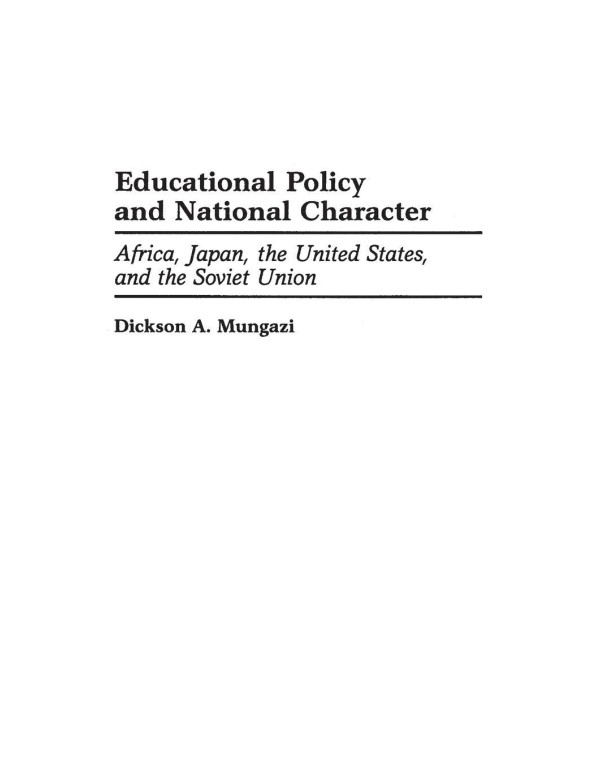 Educational Policy and National Character: Africa,...